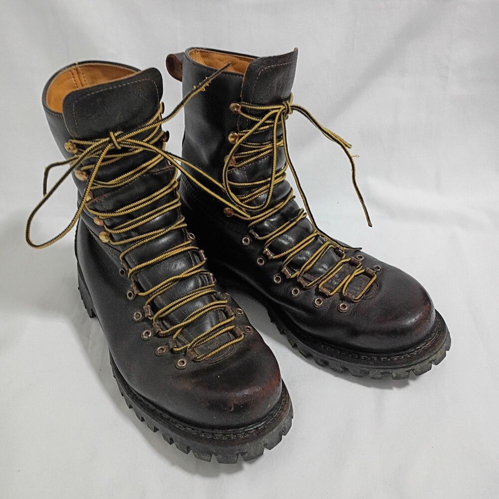 Herman Survivor Vintage 60s Boots Brown Leather Logger Insulated Vibram  9 M